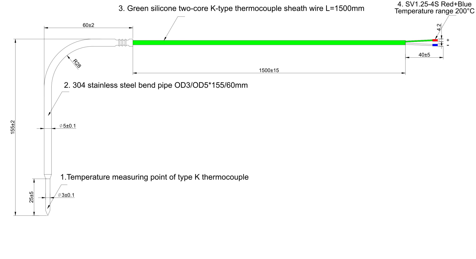 K Type Thermocouple Sensor for Smokehouse & Food Processing