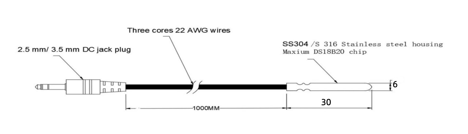 DS18B20 Digital Temperature Probe OD6×30mm with 3.5mm Jack