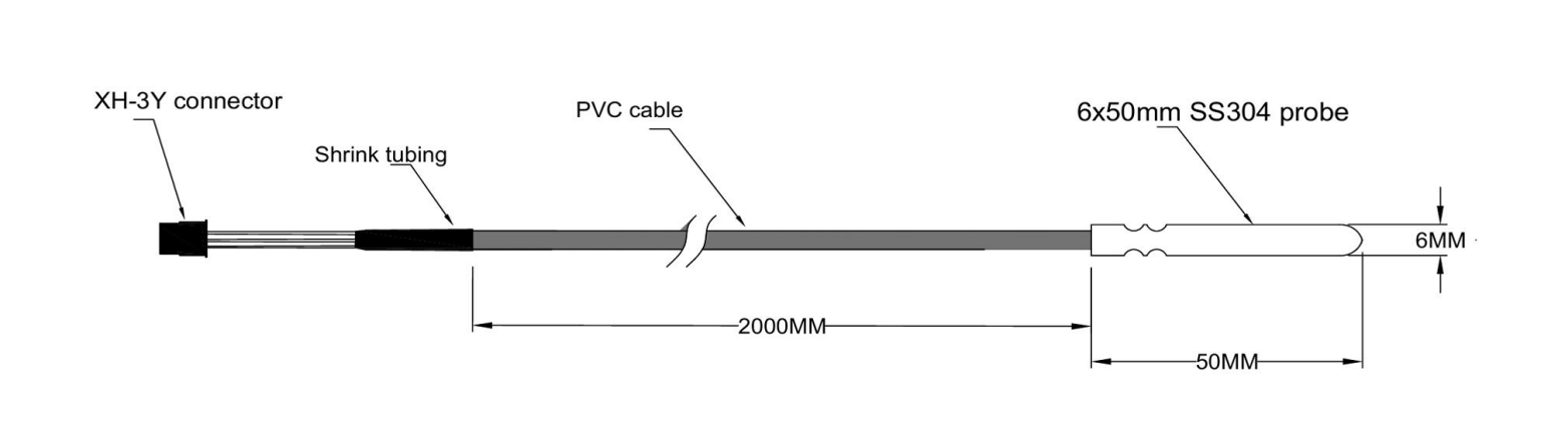 DS18B20 Temperature Probe Stainless Steel with XH-3Y Connector