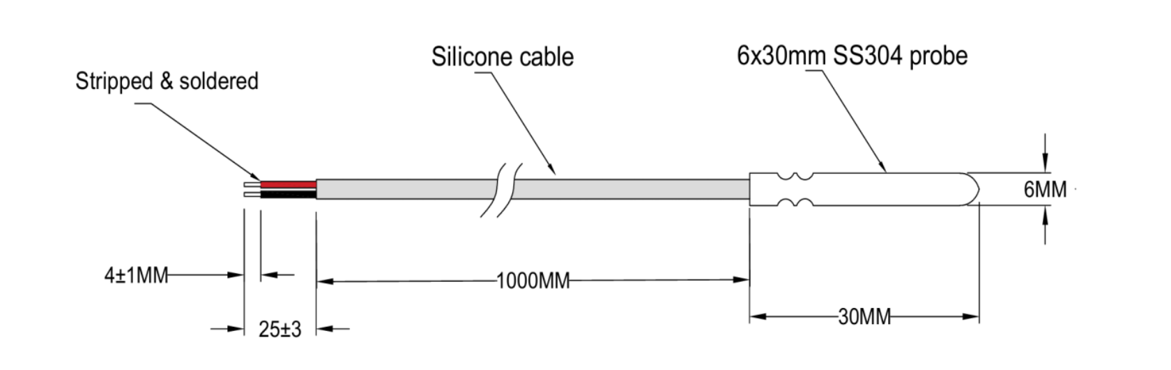 2-Wire DS18B20 Waterproof Temperature Sensor with Silicone Cable