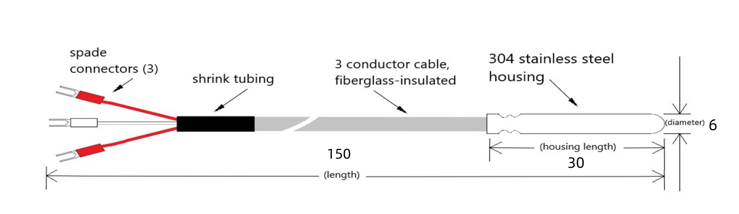 PT100 RTD Temperature Sensor Element in Closed-End Stainless Steel Housing
