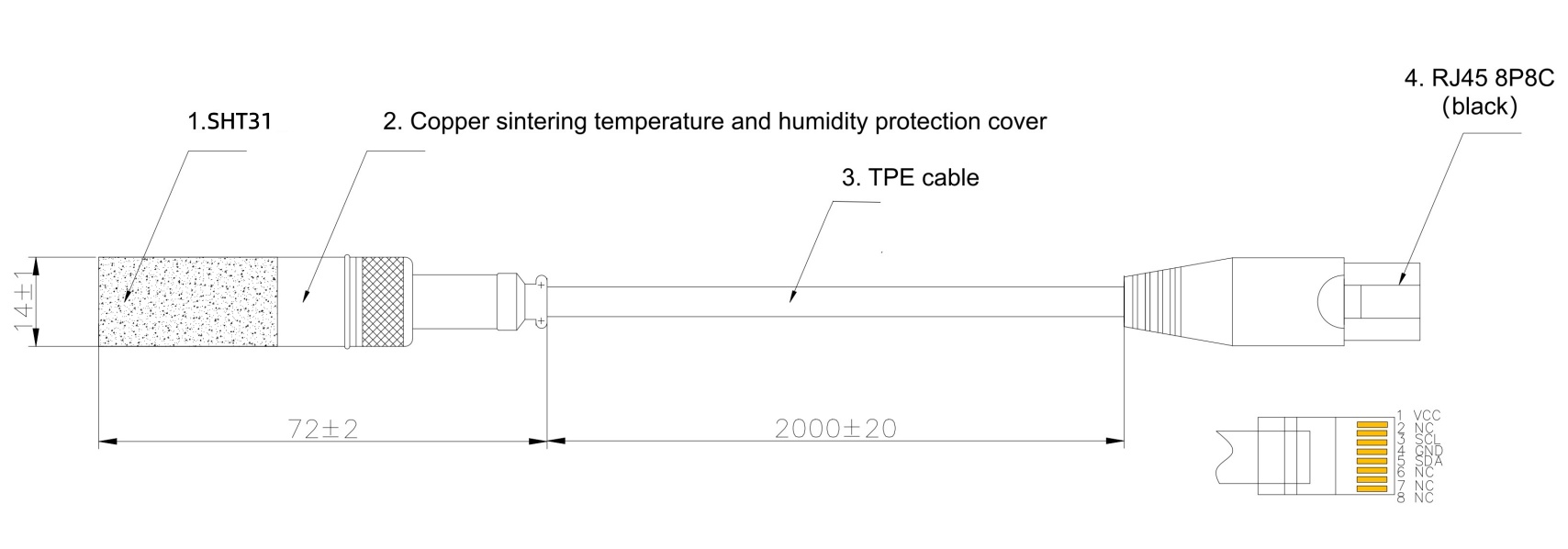 SHT31 Temperature & Humidity Sensor with Sintered Filter & RJ45 Connector