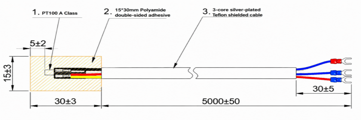 Class A PT100 Surface-Mount Temperature Probe with Polyimide Adhesive