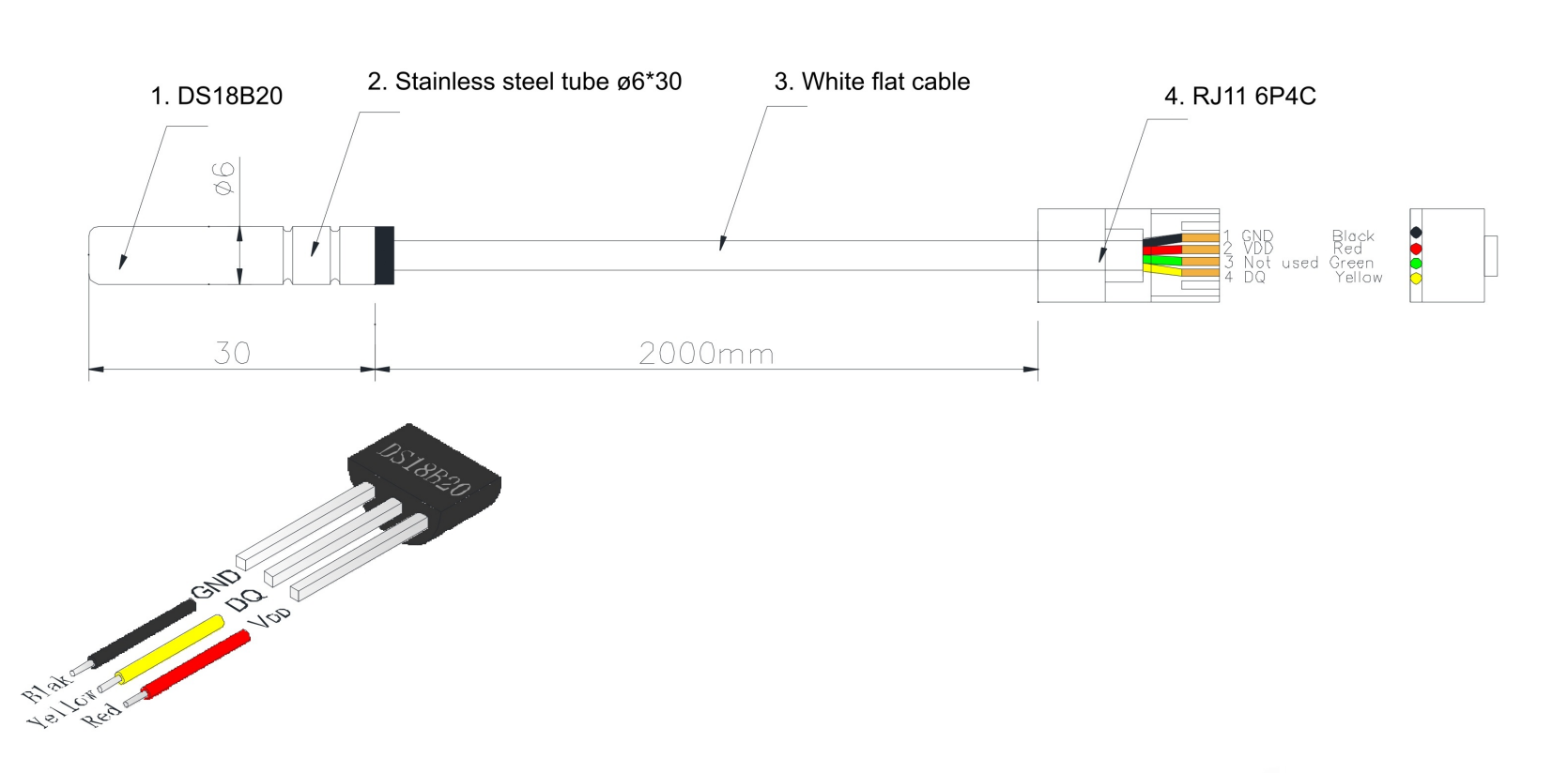 DS18B20 Temperature Sensor with RJ45 Connector for Cold Chain Logistics