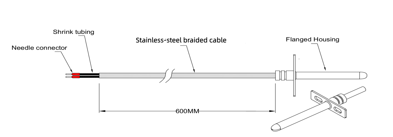 Custom PT1000 RTD Temperature Sensor with Flanged Housing
