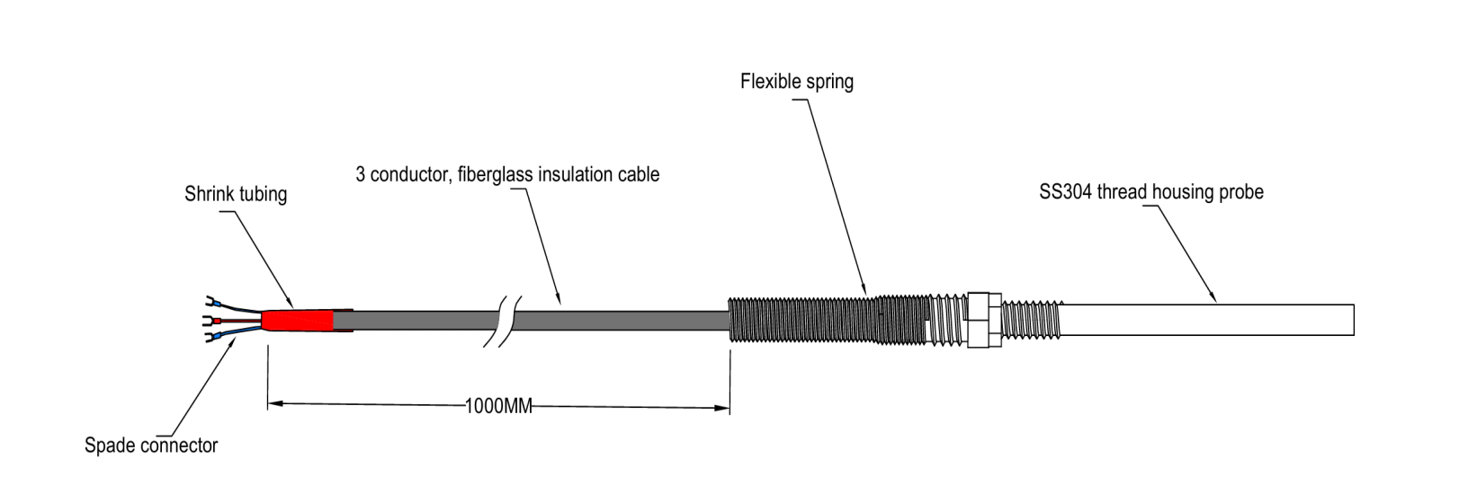 3-Wire Threaded PT100 RTD Temperature Sensor for Industrial Use