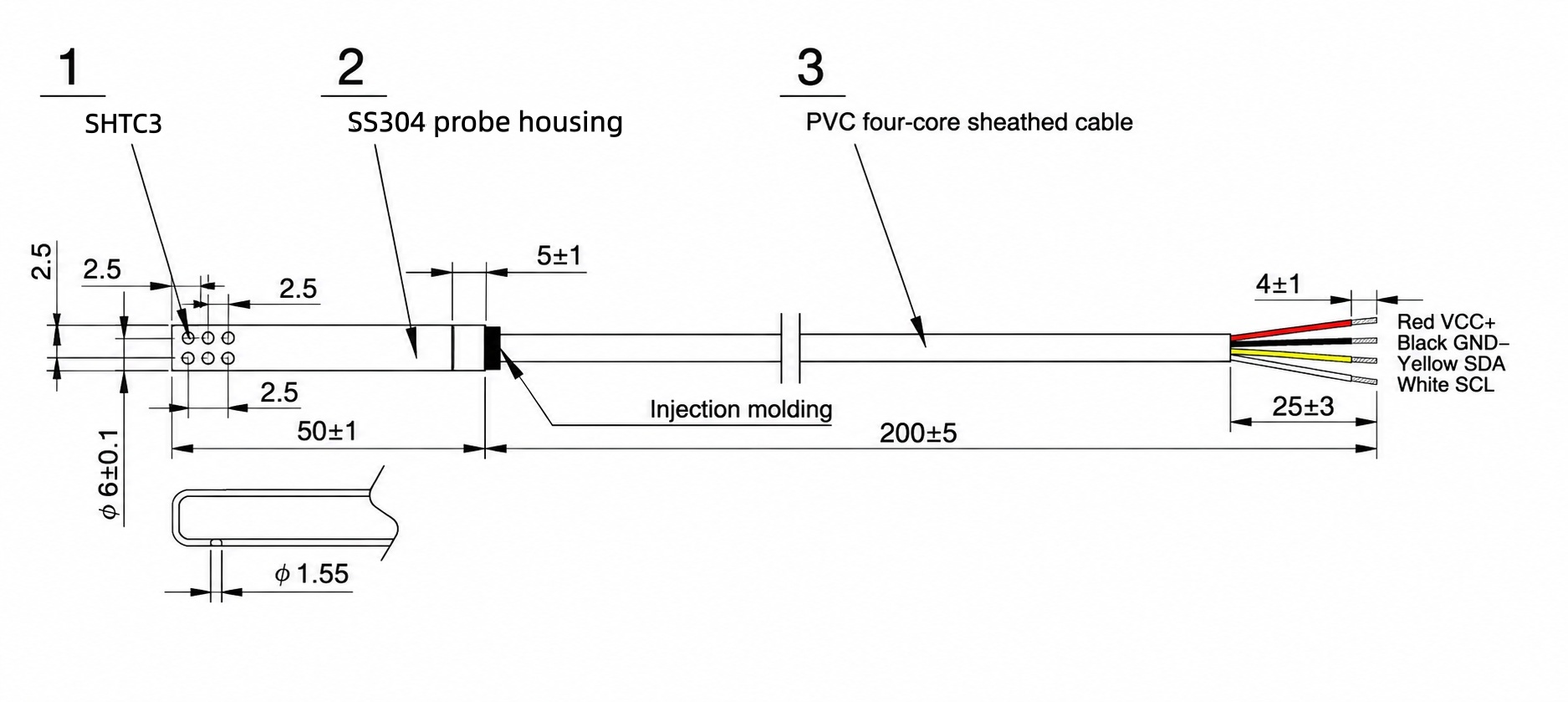 SHTC3 Temperature & Humidity Sensor with SS304 Probe & 3.5mm Jack