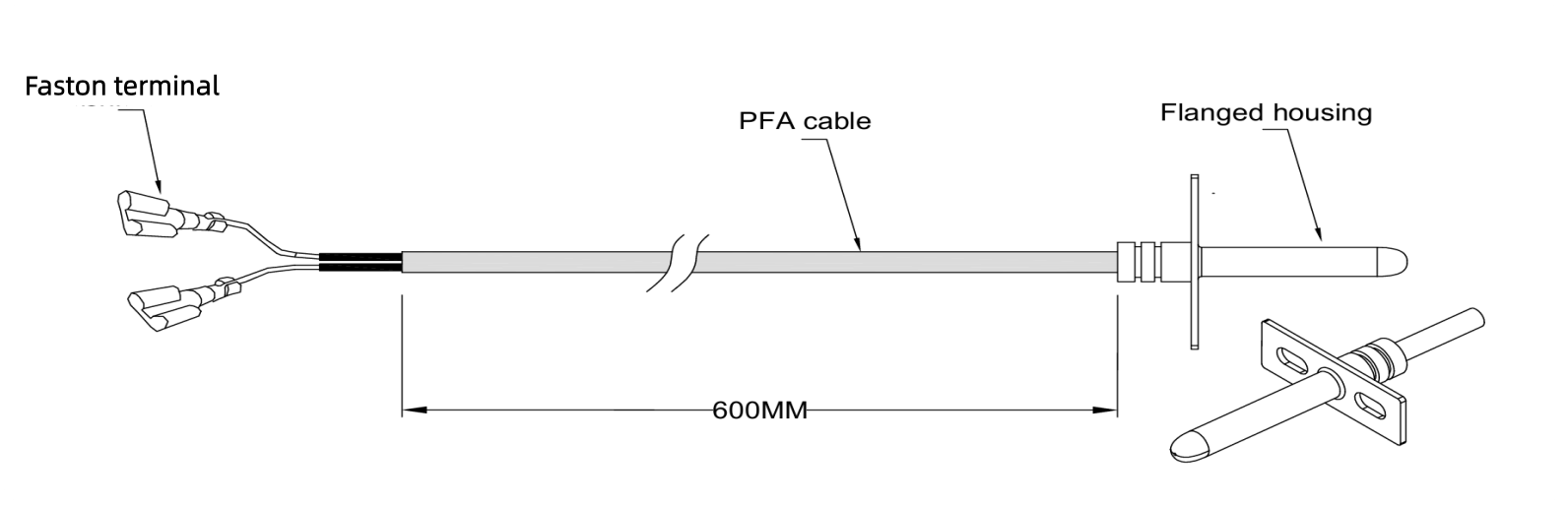 High Temperature PT1000 Probe with Flanged Housing