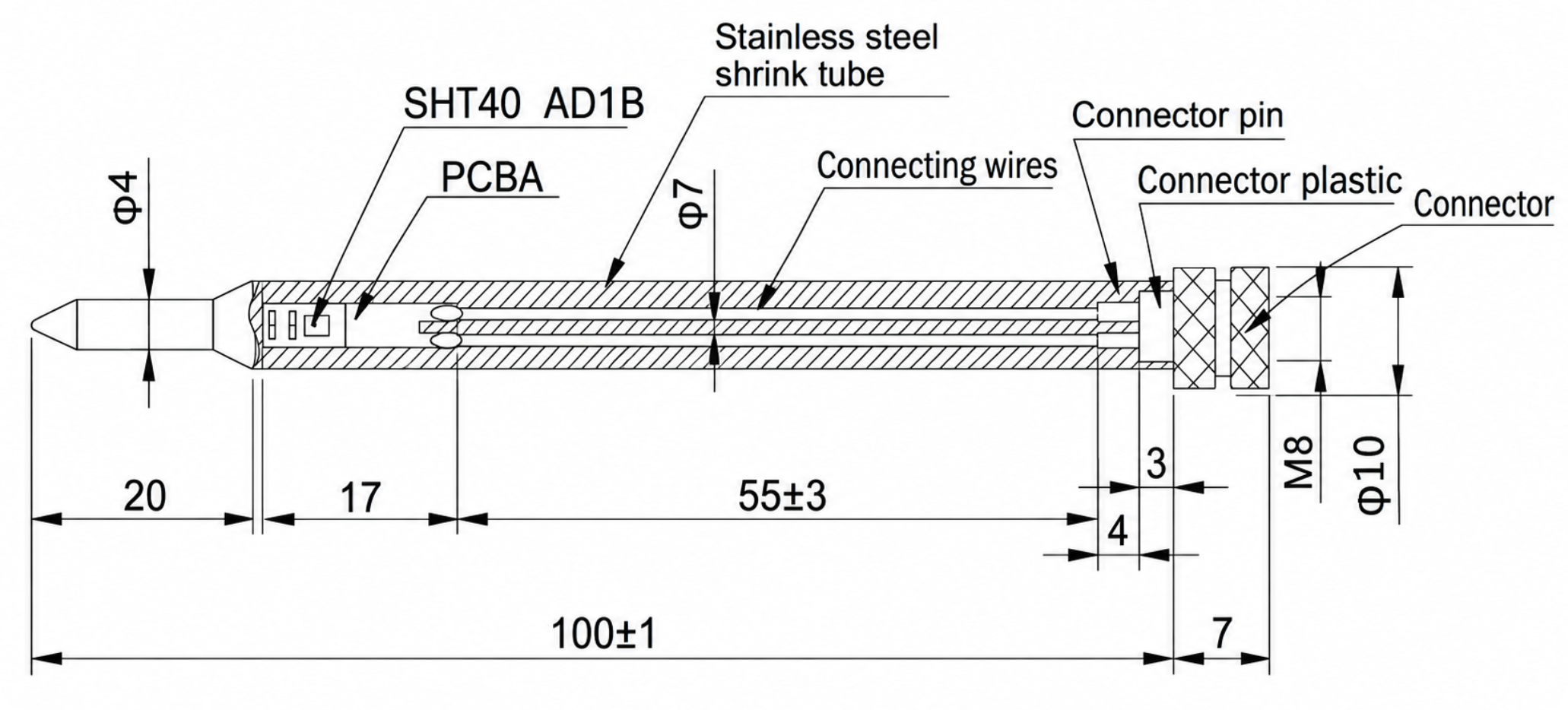 SHT40 Temperature & Humidity Sensor with M8 Female Connector
