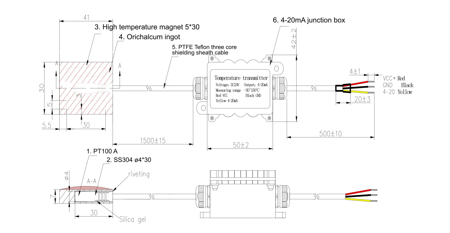 Magnetic PT100 RTD Temperature Sensor with 4–20mA Transmitter