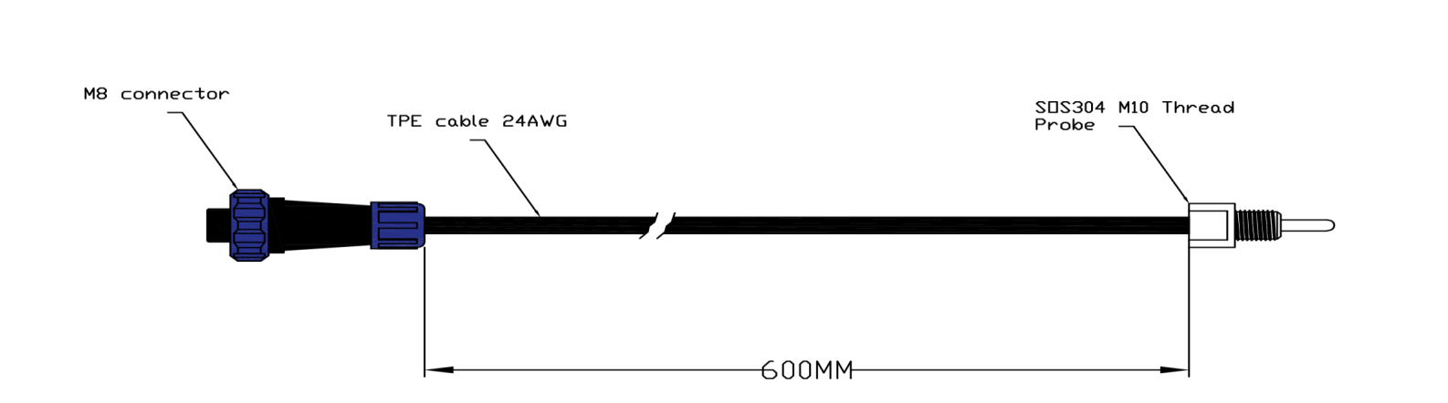 1 Wire Temperature Sensor DS18B20 with Threaded M8 Connector